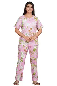 AP2KURTI Women's Cotton Printed Top and Pyjama Set|Night Suit Set for Women & Girls|Women's Night Suit Set Pink