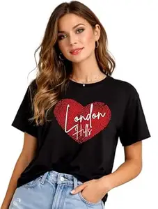 London Hills Women’s Loose Fit Graphic Printed T-Shirt | Soft Cotton Blend Fabric | Round Neck Half Sleeve Casual Top, Travel & College