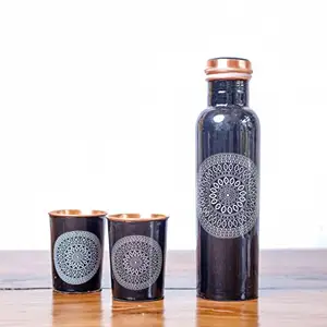The EventSaga Mandala Print Copper bottle set with two glasses Leak Proof for Travelling Sports Yoga Ayurveda Healing Health Benefits 1000ml