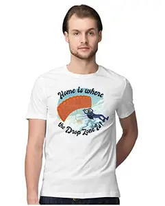 ALLEN BLACK Men's Regular Fit T-Shirt Home is Where The Drop Zone is 100% Cotton T-Shirt White_HMDROMNZN-White 5XL Men Round_