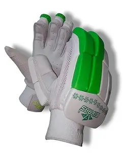 BIVAAS Leather Cricket Batting Gloves Right Hand Cricket Gloves for Men Size, Colour Green & White