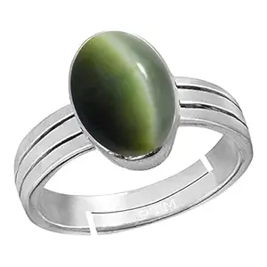 PTM Natural Cats Eye/Lahsunia 7.25 Ratti or 6.5 Carat Astrological Certified Gemstone Pure Sterling Silver/925 bis Hallmark Adjustable Ring for Men - nfba2725