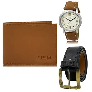 LOREM Combo for Men of Artificial Leather Belt-Wallet-Watch (Fz-Lr16-Wl02-Bl01)