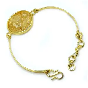 ASTROGHAR Natural Citrine Chips Crystal Golden Plated Adjustable Metal Bracelet