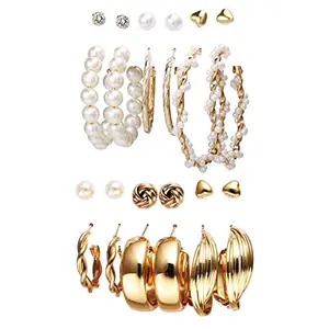 Jewels Galaxy Gold Plated Set of 12 Contemporary Studs and Hoop Earrings Combo For Women and Girls (JG-CB-ERGM-20015)