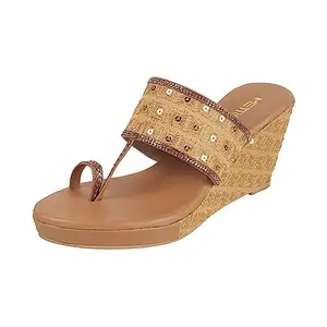 Metro Women Antic Gold Ethnicwear Wedge Heel Sandal UK/4 EU/37 (35-346)