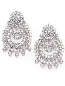 Karatcart Silver Pearl Oxidised Kundan Chandbali Earrings for Women