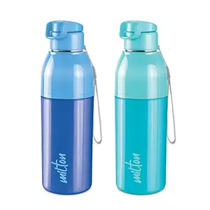 Milton Steel Convey 600 Insulated Inner Stainless Steel Water Bottle,Set of 2, 520 ml Each, Blue, Cyan | Leak Proof | BPA Free | Hot or Cold for Hours | Office | Gym | Hiking | Treking | Travel Bottle