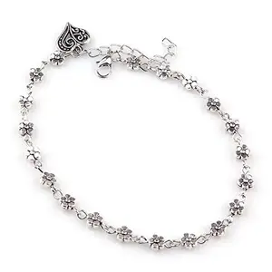 Shining Diva Fashion Oxidised Silver Floral Single Stylish Anklet for Women & Girls(Silver)(9575b)
