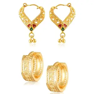 Vivastri Golden Brass Studs Earrings For Women[VFJ1392-1477ERG]