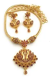 Sasitrends One Gram Gold Plated Traditional Peacock Designer Short Jewellery Set with Earrings for Women and Girls