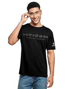 The Souled Store Men Official ISRO: an Endless Adventure Black Printed T-Shirts T-Shirts Fashionable Trendy Graphic Prints Pop Culture Merchandise Graphic tees Abstract Patterns Stylish casualwear