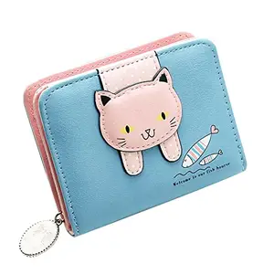 PALAY® Small Wallets for Women,Wallet for Women Stylish Latest PU Leather Coins Zipper Pocket Purse for Girls with Rabbit-Shaped Metal Tassels Pendant Purse (Blue)