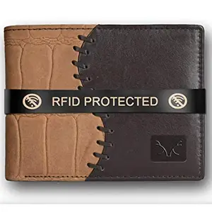 Al Fascino RFID Protected Brown NDM Leather Wallet for Men|6 Card Slots| |1 ID Card Slot|2 Hidden Compartments|2 Currency Slots| with Easy Access Card Container