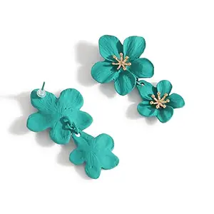 SOHI Gold Plated Green Drop Flower Earring For Women and girls, Gold Plated, Fashion Latest Stylish Fancy, jewellery for women, drop earrings, artificial earrings for women, kaner dul