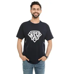 eweft® Super Dad Printed Half Sleeve Round Neck Black Cotton T-Shirt for Boy's/Man's