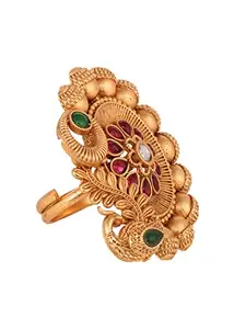SARAF RS JEWELLERY- Red Kemp Embellished Peacock statement Finger ring