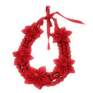 Gifts and Fashion Red Floral Design Handmade Fabric Necklace for Women (Red)