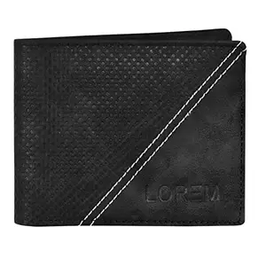 VENUSATURN Lorem Black 3D Emboss Dots Bi-Fold Premium Faux Leather 4 ATM Card Slots Wallet for Men WL35-B
