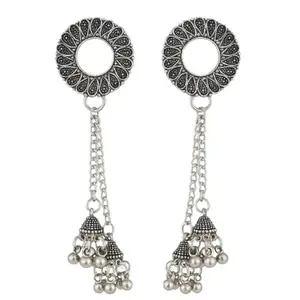 Oxidised Round Long Chain Earrings for Women & Girls | Traditional Ethnic Ghungroo Dangler Earrings | Lightweight Party & Daily Jewellery