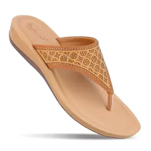 WALKAROO Women's Fashion Sandal with Cushion Sole, Toe Post and Broad Straps - WE2023 (Beige, UK Footwear Size System, Adult, Women, Numeric, Medium, 9)