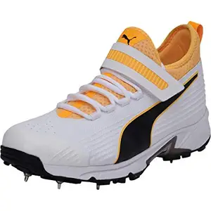 PUMA Men's 19.1 Bowling White Black-Orange Alert Cricket Shoe-6 Kids UK (10551105)