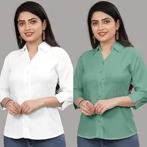 Formal Cotton Blend Shirt for Women with 3/4 Sleeve for Casual Wear Combo of 2