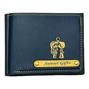 NAVYA ROYAL ART Men's Leather Wallet with Personalised Name and Logo - Blue