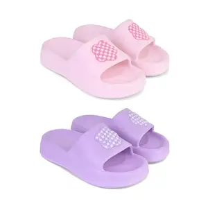 DRACKFOOT-Premium Comfortable Regular Wear Women Slider|Sandal for Women's & Girls-Combo(2)-O17-O16-8 Purple-EURO-39