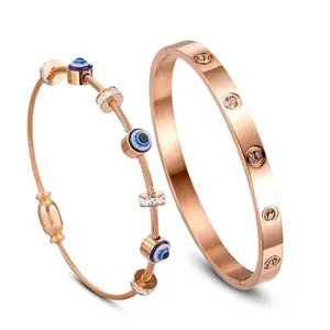 MIAMI evil eye bracelet for women stylish Evil Eye Bangles for women Anti Tarnish Adjustable hand Rose gold Bracelet for girls Kada for Women Magnet Accessories Jewellery friendship crystal combo