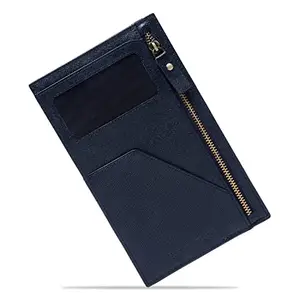 LOUIS STITCH Mens Blue Italian Saffiano Leather Passport Holder RFID Blocking Multiple Card Slots Handcrafted Premium Slim Wallets Unisex (PHCZBU)