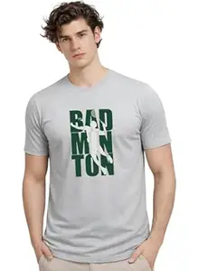 ADRO Mens Badminton Tshirt | Cotton Lycra | Regular Fit Tee | Sports Design T-Shirt for Men | Printed T Shirts for Men