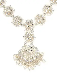 OOMPHelicious Jewellery Gold Tone Kundan Bridal Sheeshphool Set Matha Patti with Drop Earrings For Women & Girls Stylish Latest (DST2-EST1_CC1)
