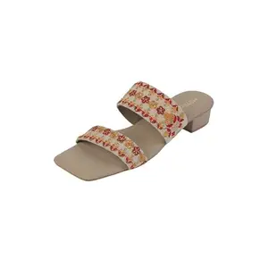 Metro Women's Beige Stylish Embroidered Slides Sandal UK/3 EU/36 (41-396)