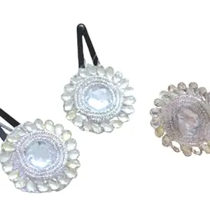 Pretty Ponytails Traditional Mehendi Accessories Ethnic Wedding Mehendi Flower Silver Jewelry for Girls Kids