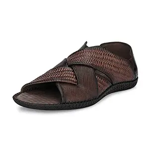 HITZ Men's Brown Leather Slip-On Open Toe Casual Sandals - 11
