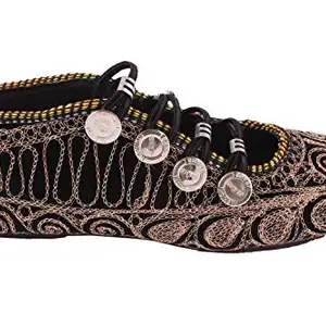 FLOWFLYING Womens Synthetic Stylish Embroidered Rajasthani Bellies shoes, Black, IND/UK_9