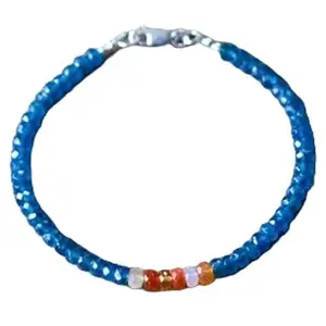 LKBEADS Apatite & Mexican Fire Opal bracelet with Silver clasp - 3.5-4mm Rondelle beads- Faceted Cut -7 Inch Bracelet– Healing, Fashion, Gift, Spiritual, Yoga|LK_STACK_06888