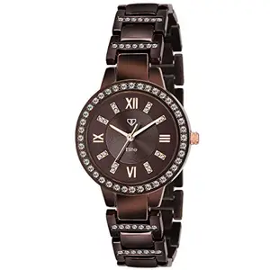 Walrus® Brown Dial Analog Metal Chain Wrist Watch for Women