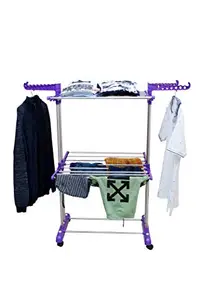 UNIZONE Cloth Dryer Stand, Foldable Double Poll Two Tier Cloth Stand Blue (Vertical Stand) Stainless Steel Cloth Stands for Drying Clothes, Drying Rack Adjustable Stand Space Saving