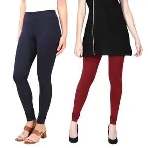 Women’s Cotton Churidar Legging Combo | Indian Bottomwear Set for Kurti, Tunic, Long Tops | Ethnic Dailywear Pants | Two-Piece Pack | Made in India (in, Alpha, 2XL, Regular, 2, Navy + Maroon)