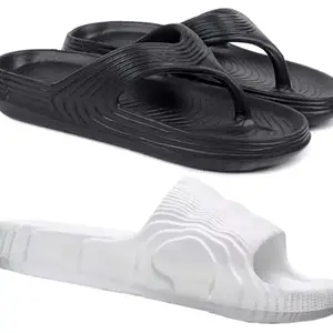 Pampy Angel Combo Pack of 2 Slipper/Flip Flops/Slides/Clogs/Sandals with Adjustable Back Strap for Men,(V-Evafeet-Black,Addi-M-White),8 (UK/India)