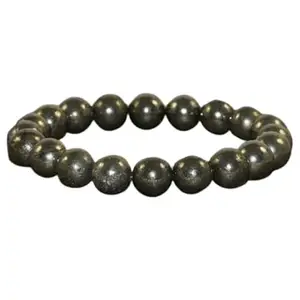RRJEWELZ Natural Copper Pyrite 10mm round Shape Smooth Cut Beads 6.5 Inch Stretchable Bracelet for Men & Women.|STBR_RR_07518_6.5