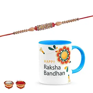 Manonita Rakhi Gift for Brother, bhaiya bhabhi, Gift Set (Rakshabandhan Mug, Roli,Chawal) BLUEMUG-5-BD