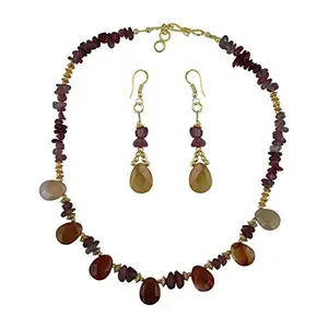 Pearlz Gallery Satisfying Chips and Faceted Pear Shaped Sunstone and Carnelian Necklace Set for Women