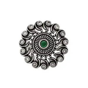 VOYLLA Abharan Green and White Round Cut Stones Ring