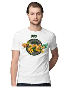 ALLEN BLACK Men's Regular Fit T-Shirt Dragon Bravery 100% Cotton T-Shirt White_DRGNBRVE-White XL Men Round_