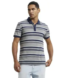 Jockey Men's Super Combed Cotton Rich Regular Fit Striped Polo T-Shirt_Style_US93_Grey Melange & Navy_XL