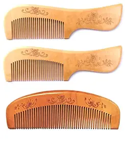 Twisha Handmade Neem Wood Broad Tooth Anti-Dandruff Comb for Men's and Women's - Pack of 3