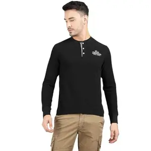 Royal Enfield Epic Discoveries Henley T-Shirt Black (2XL) 46 CM | Material: 100% Cotton | Fabric: Waffle 220.0 GSM | Type: Crewneck | Style : Epic Discoveries Henley | Gender: Men's